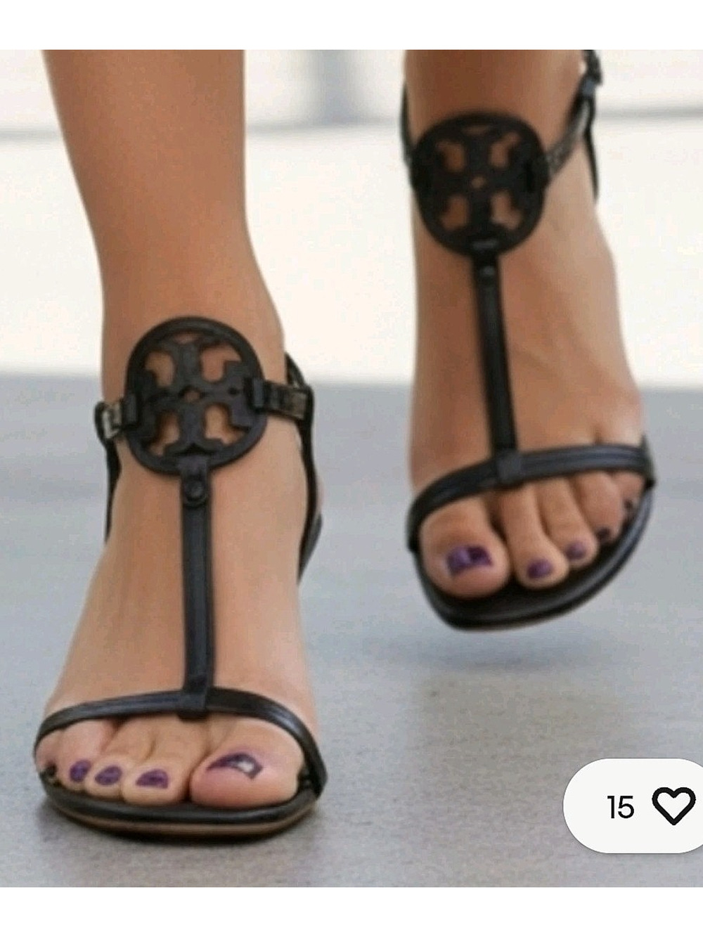 Tory Burch Miller T-Strap Wedge Women Black sandals Size 9 M